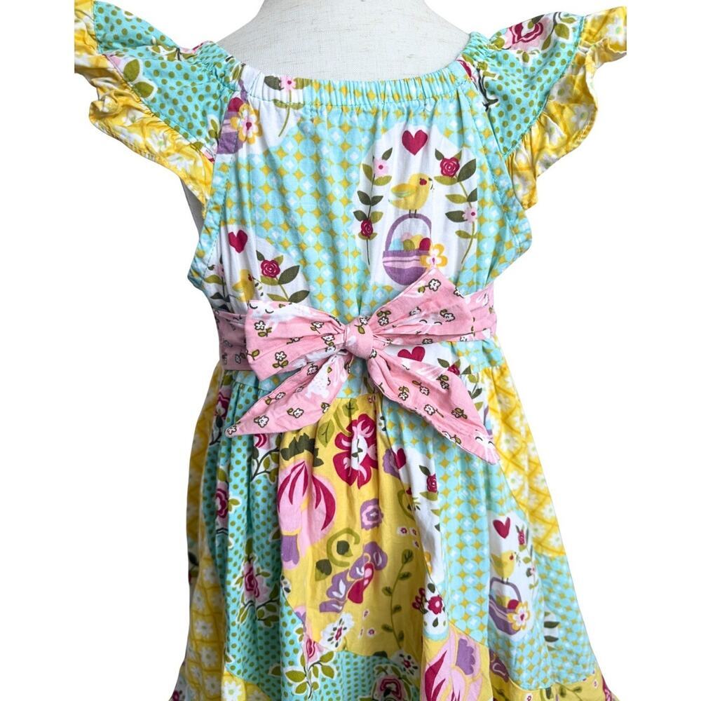 Jelly The Pug Girls Dress Size 5 Patchwork Floral Ruffle Twirl Easter Spring - Picture 5 of 6